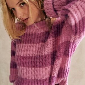 Sezane Striped Crew Neck Sweater